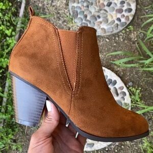 Vegan Suede Tan Chelsea Chunky Heel Booties
